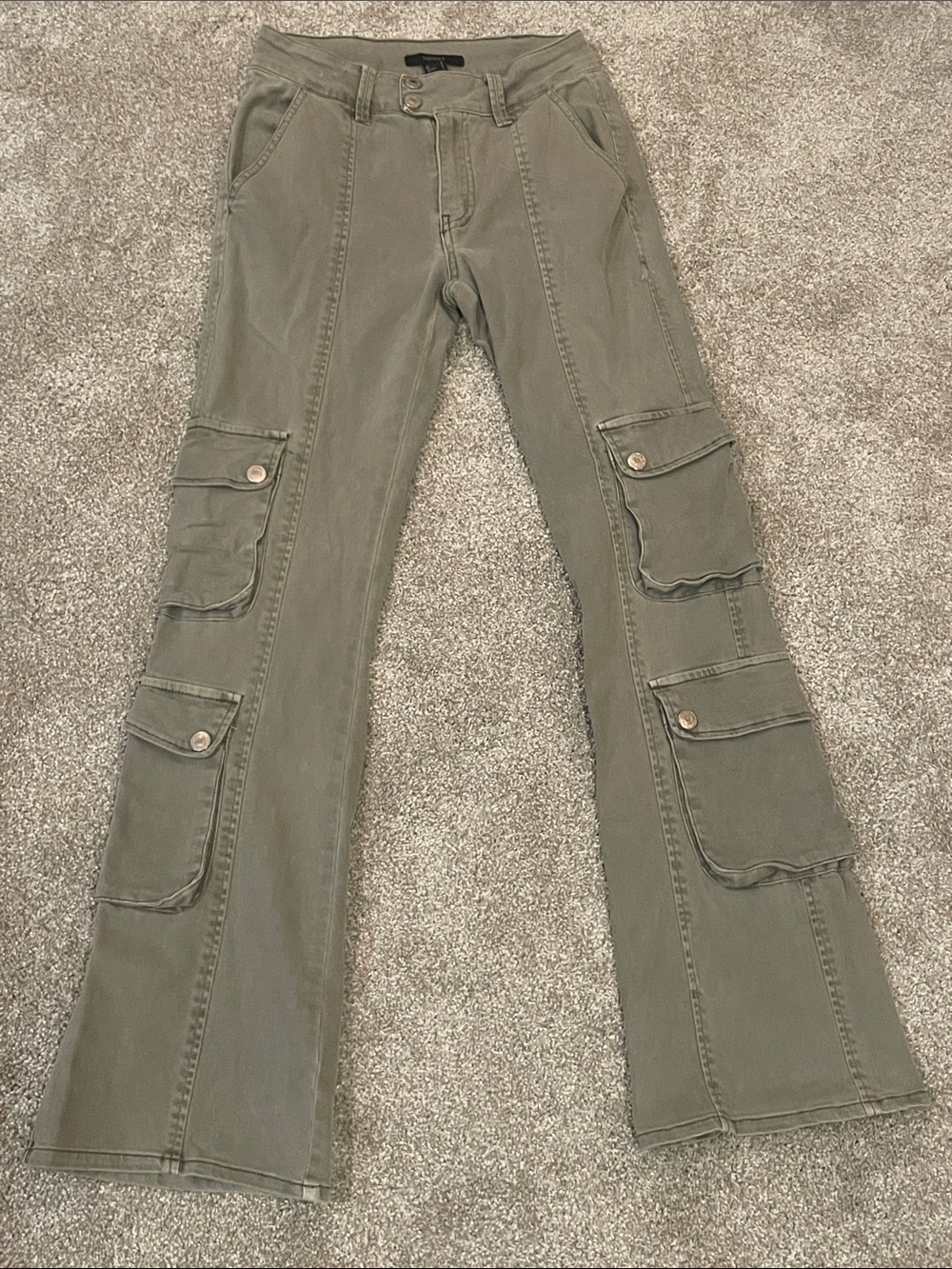 Forever 21 Olive Green Cargo Flare Jeans